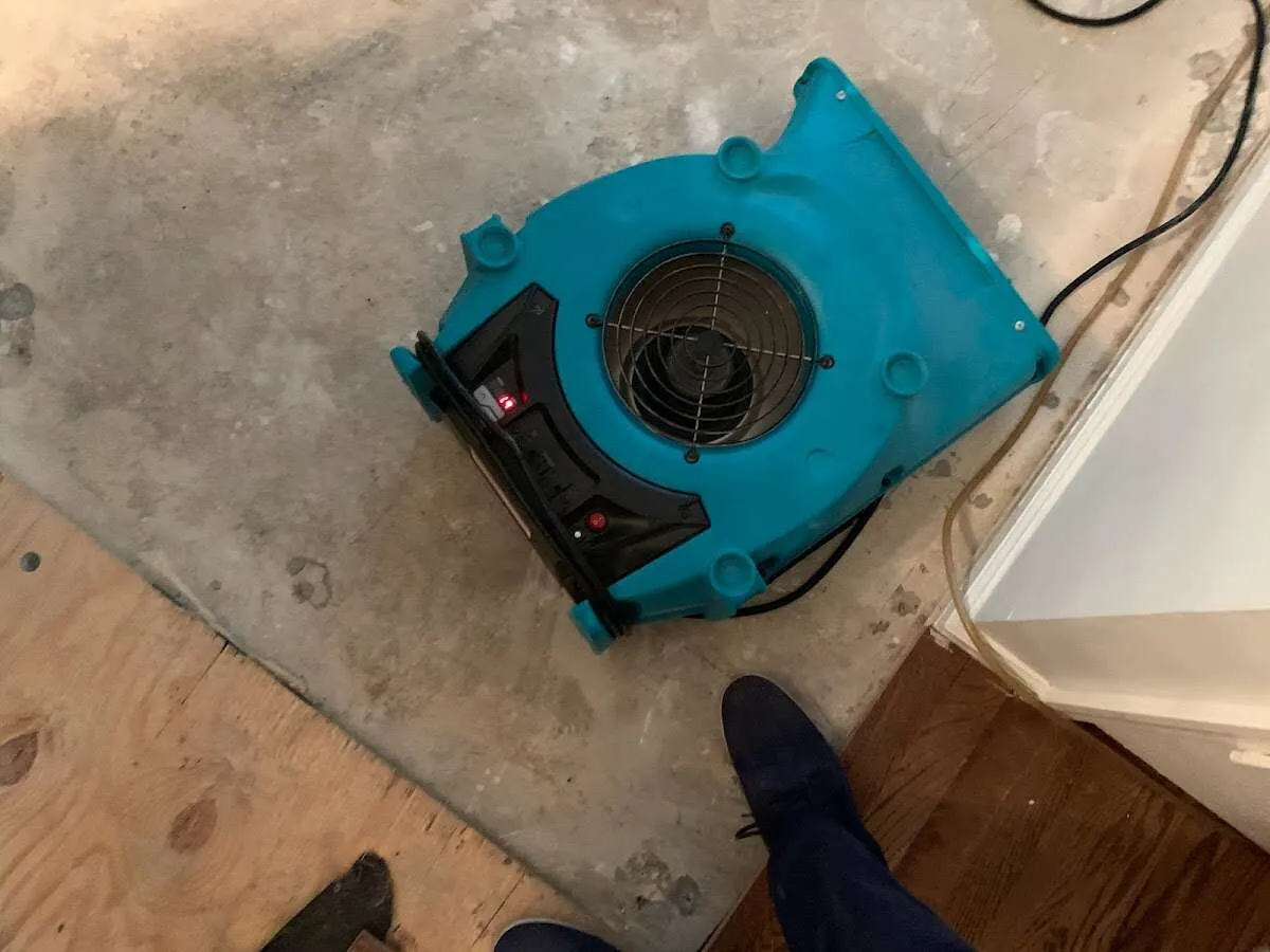 Air mover drying subfloor during Commercial Water Damage Restoration in Absecon